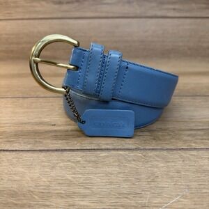 Vintage Baby Blue Leather Coach Belt Women's 1XL Brass Tanned Cowhide 34-38" USA